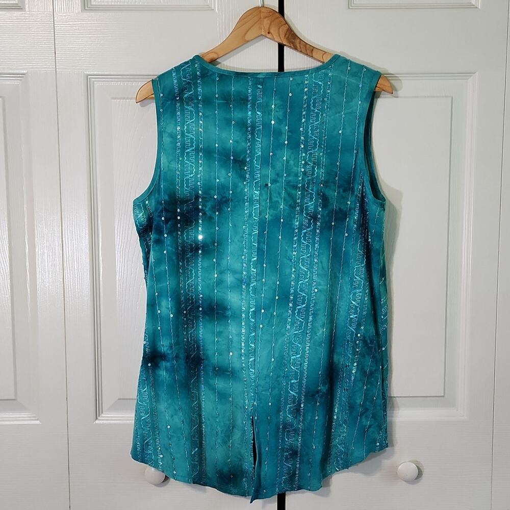 Sami & Jo Plus Blue Ombre Sequin Tank Top Size 1X Embroidered Back Slit Colorful - Picture 2 of 11